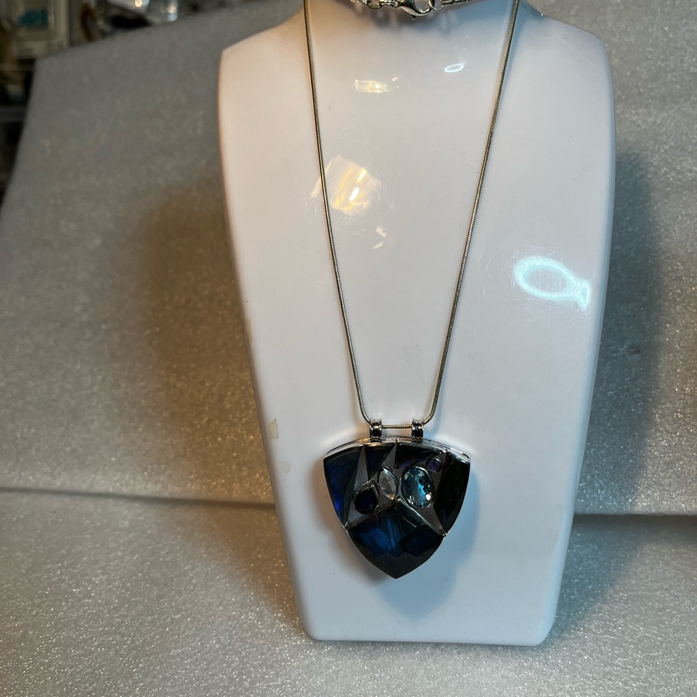 Sajen Silver - Labradorite & Multi Stone Necklace in Rhodium Overlay Sterling